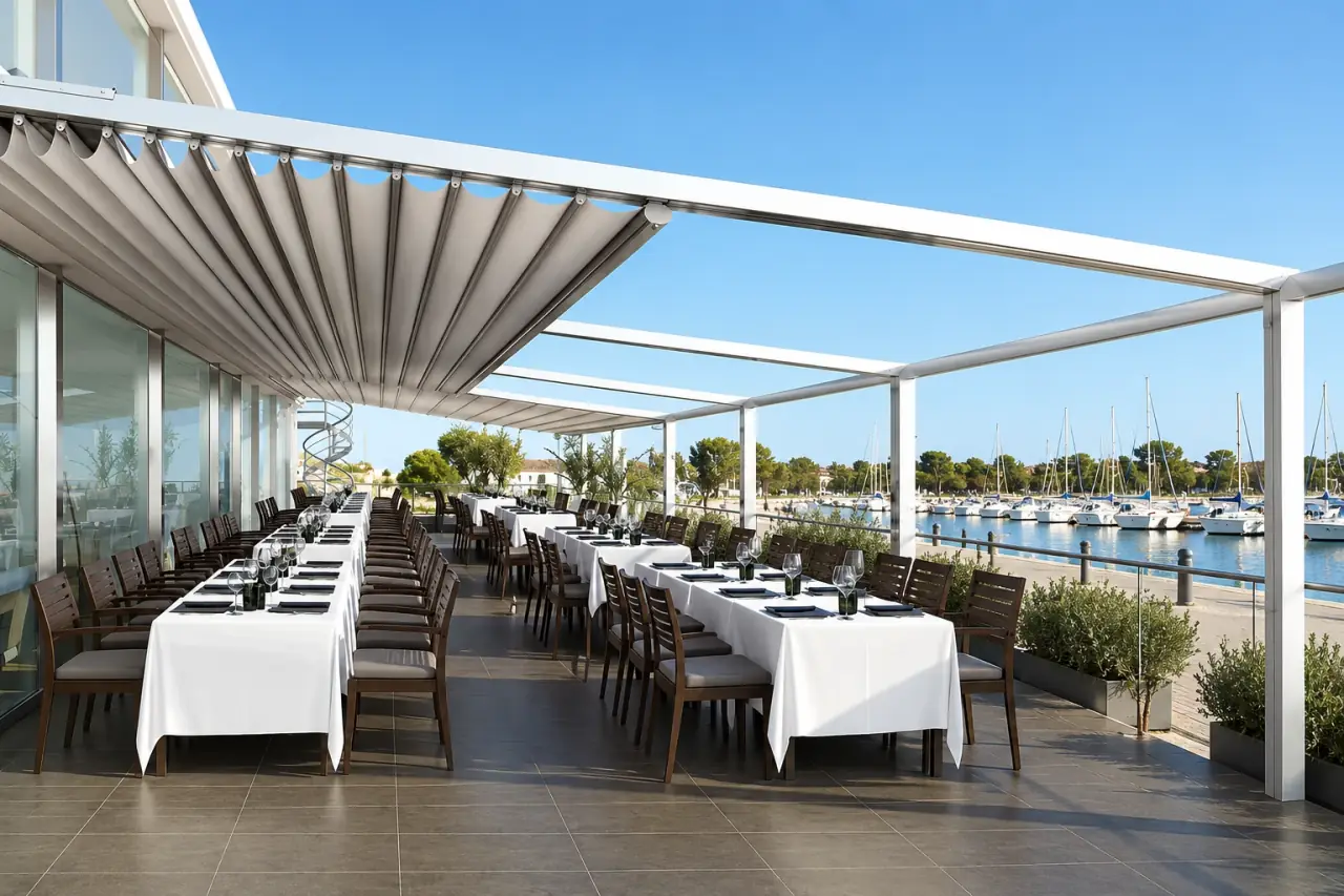 Multi-bay restaurant canopy