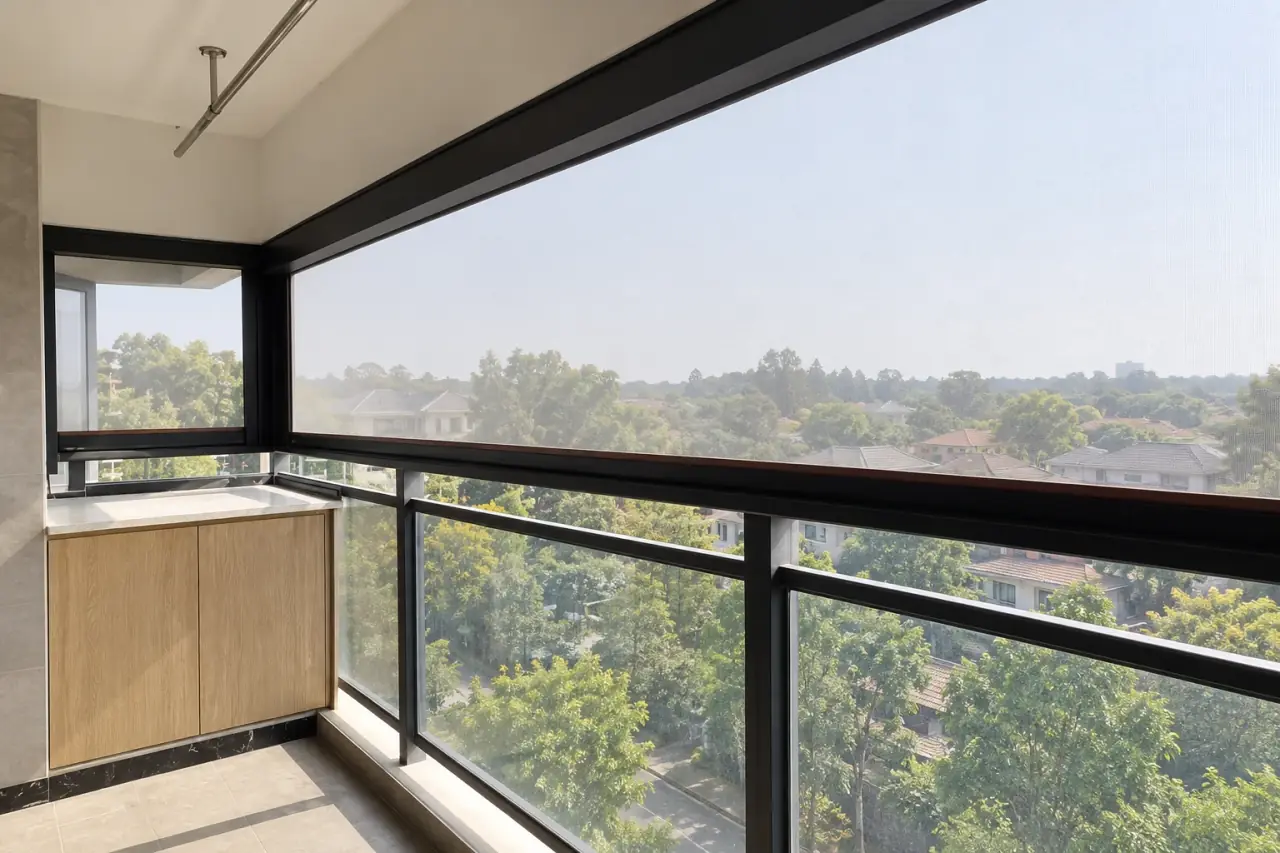 Dark-frame balcony screens